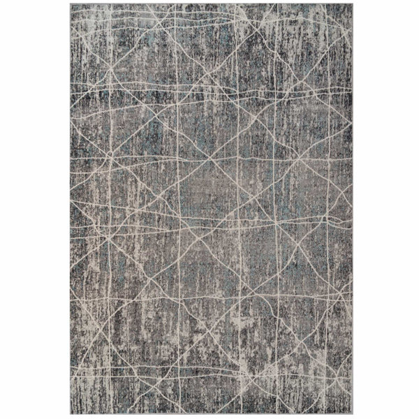Kukoon Grey Abstract Trellis Power Loom Rug Wayfair.co.uk